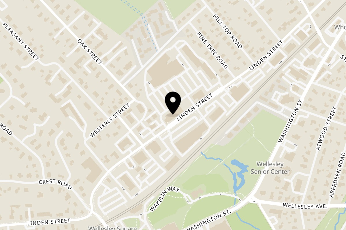 Map showing the location of Oath Pizza Wellesley on 180 Linden St Suite 101 in Wellesley